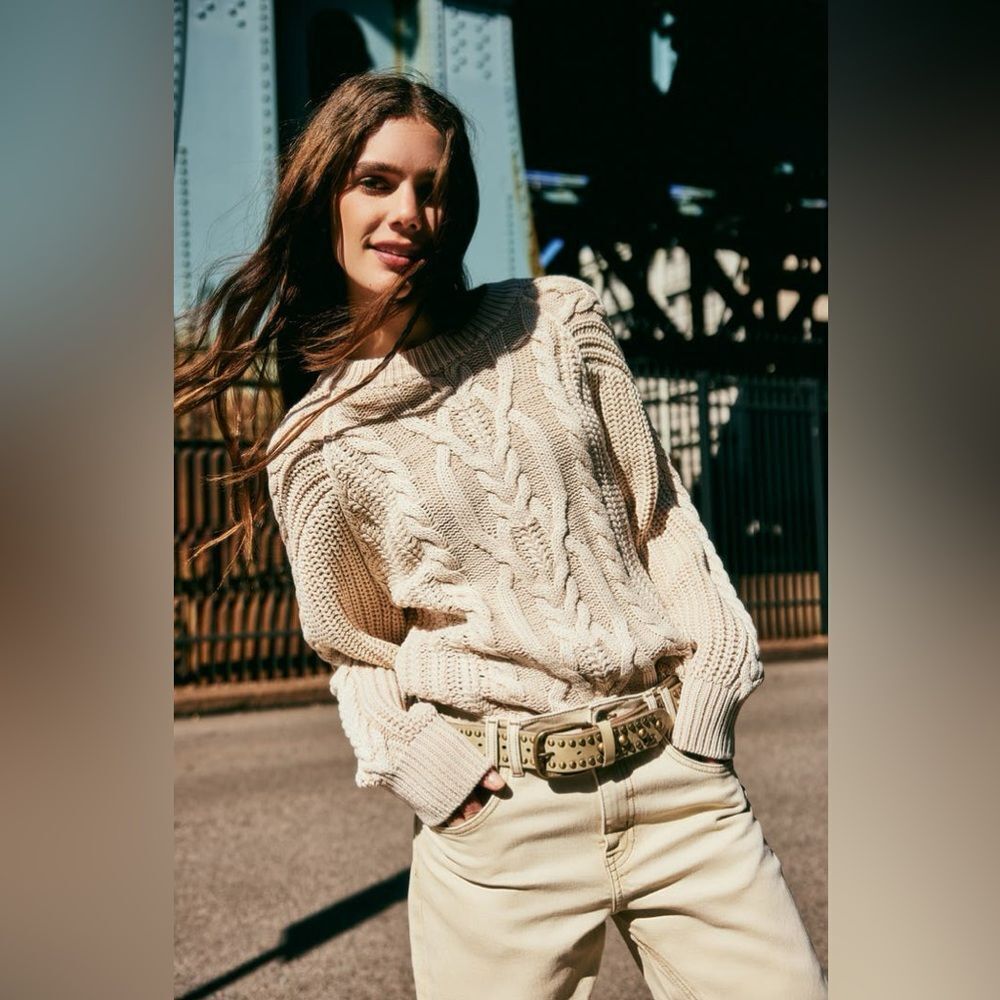 Free People Frankie Cable Cotton Sweater S2